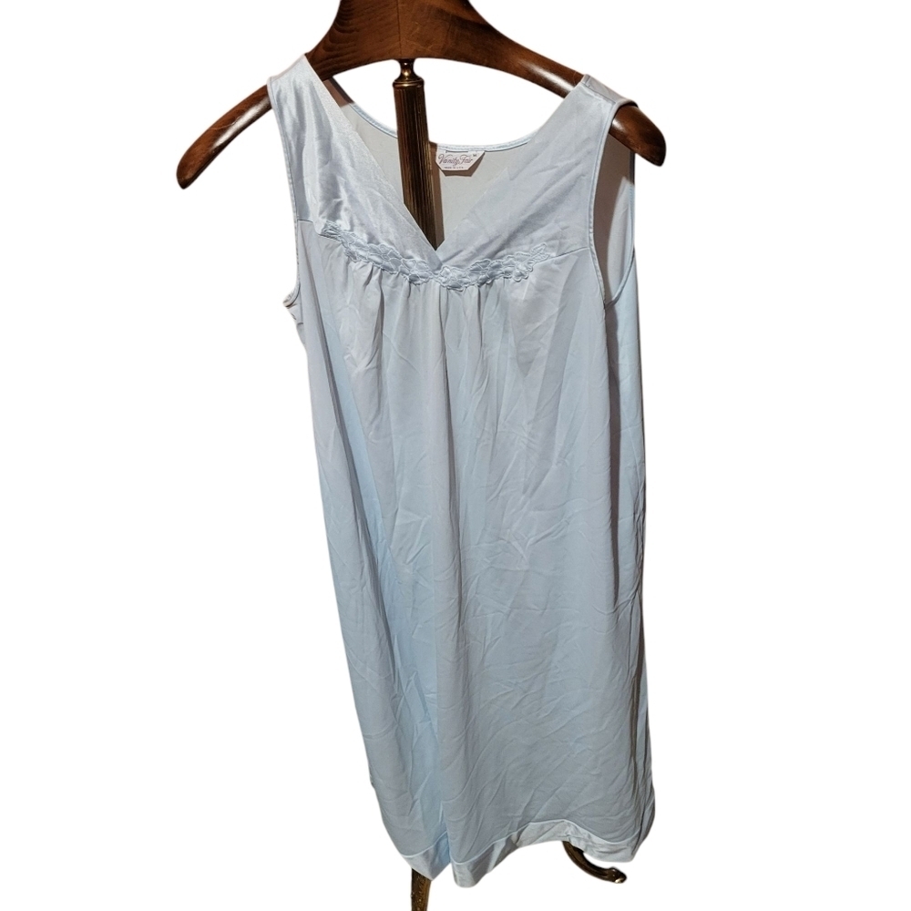 Vintage Vanity Fair Light Blue Lightweight Nightgown Slip Dress Size Medium
